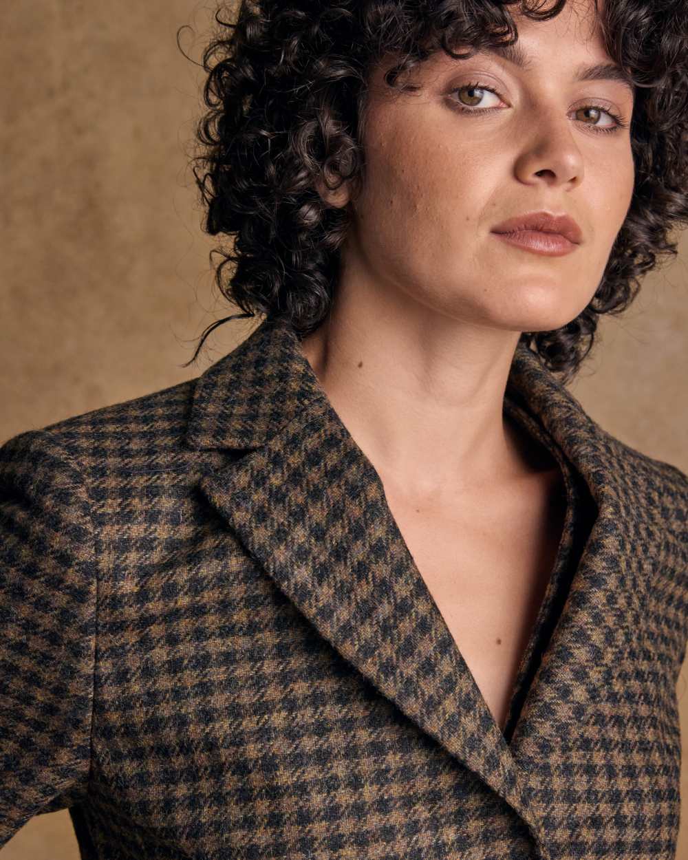 Earth Check coloured Jack Murphy Womens Tara Tweed Hacking Jacket on textured 