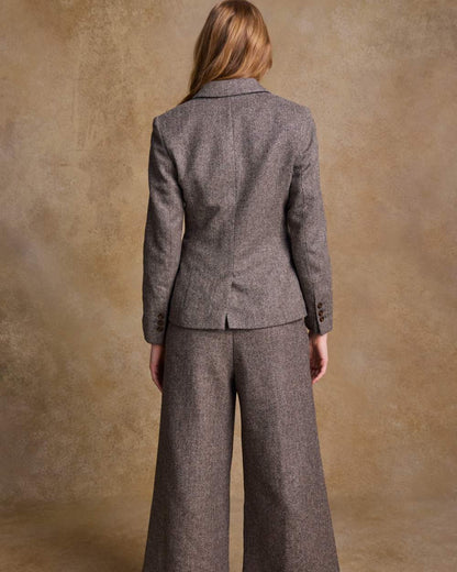 Light Tan Herringbone coloured Jack Murphy Womens Tara Tweed Hacking Jacket on textured 