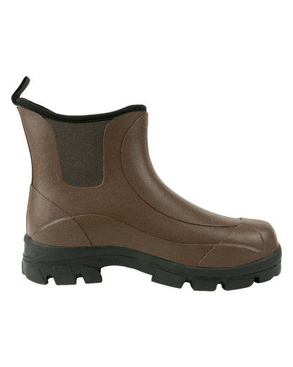 Brown coloured Jack Pyke Ankle Wellington Boots on white background 