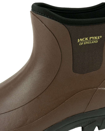 Brown coloured Jack Pyke Ankle Wellington Boots on white background 