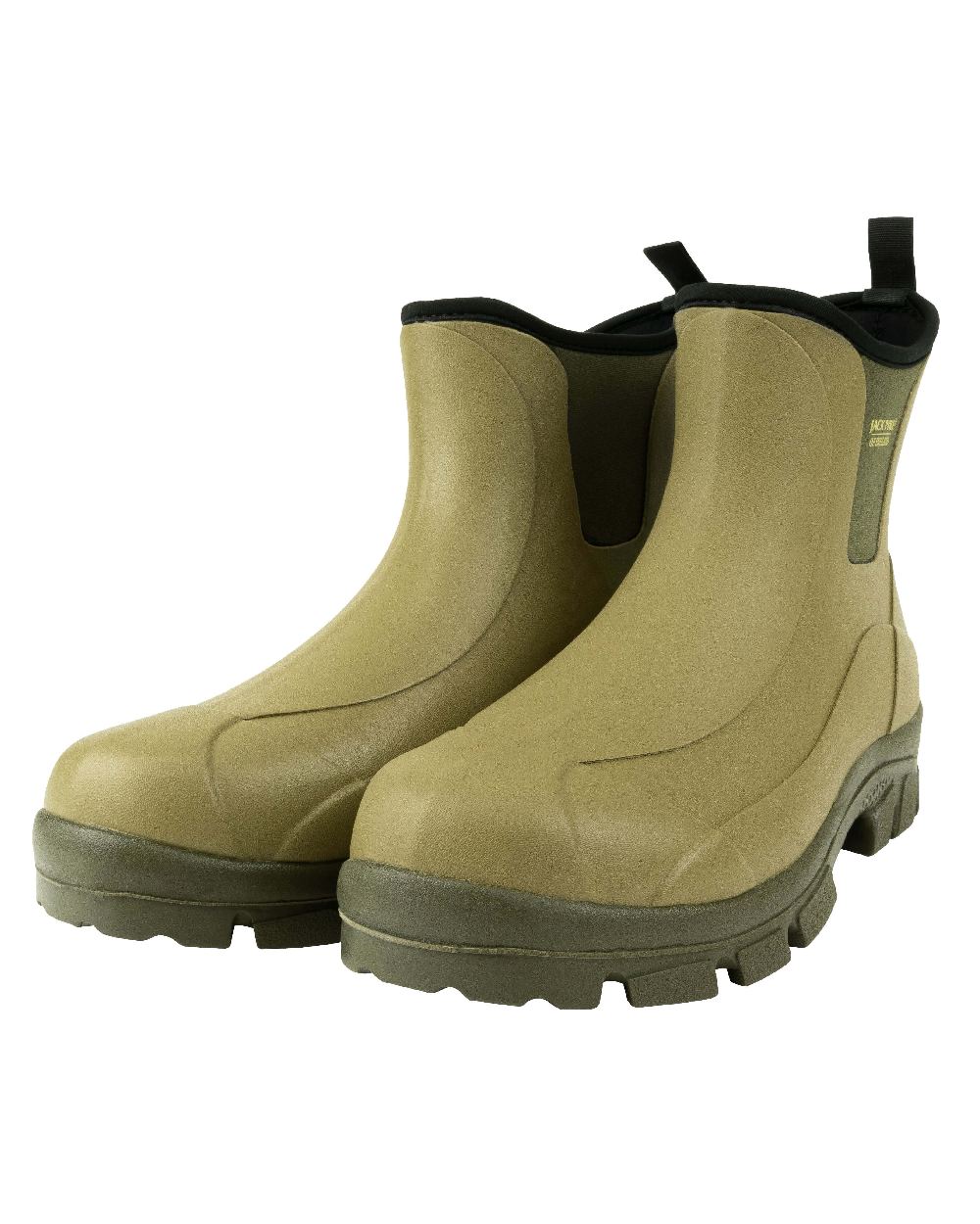 Green coloured Jack Pyke Ankle Wellington Boots on white background 