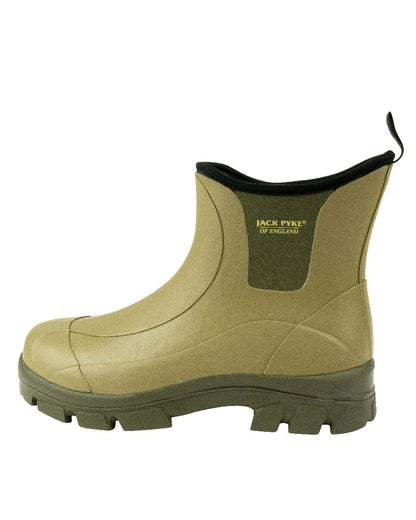 Green coloured Jack Pyke Ankle Wellington Boots on white background 