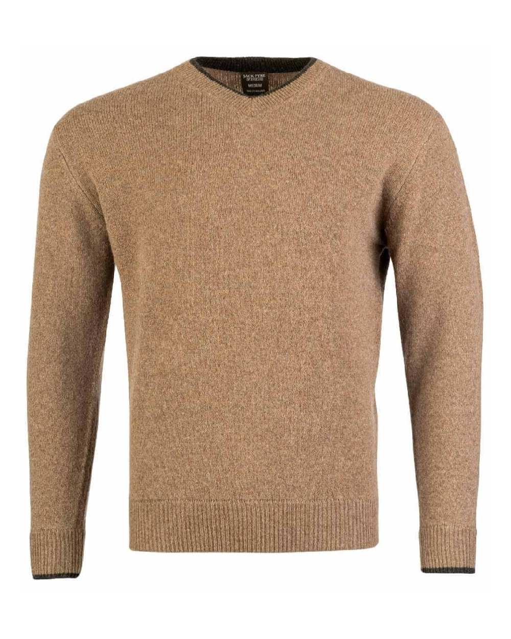 Barley coloured Jack Pyke Ashcombe 100% Lambswool V-Neck on white background 