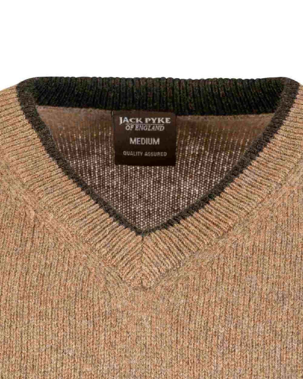 Barley coloured Jack Pyke Ashcombe 100% Lambswool V-Neck on white background 