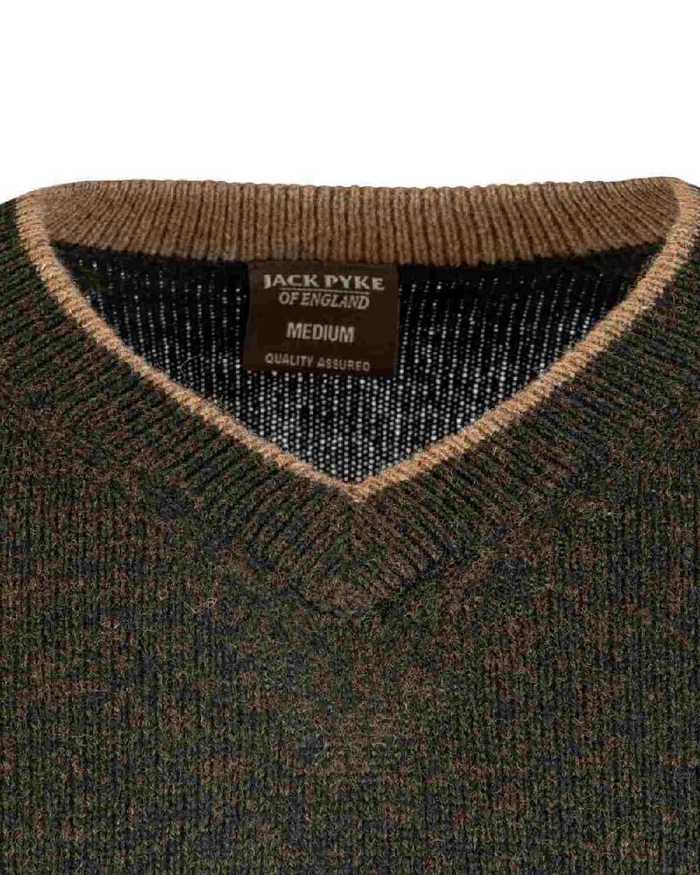 Dark Olive coloured Jack Pyke Ashcombe 100% Lambswool V-Neck on white background 