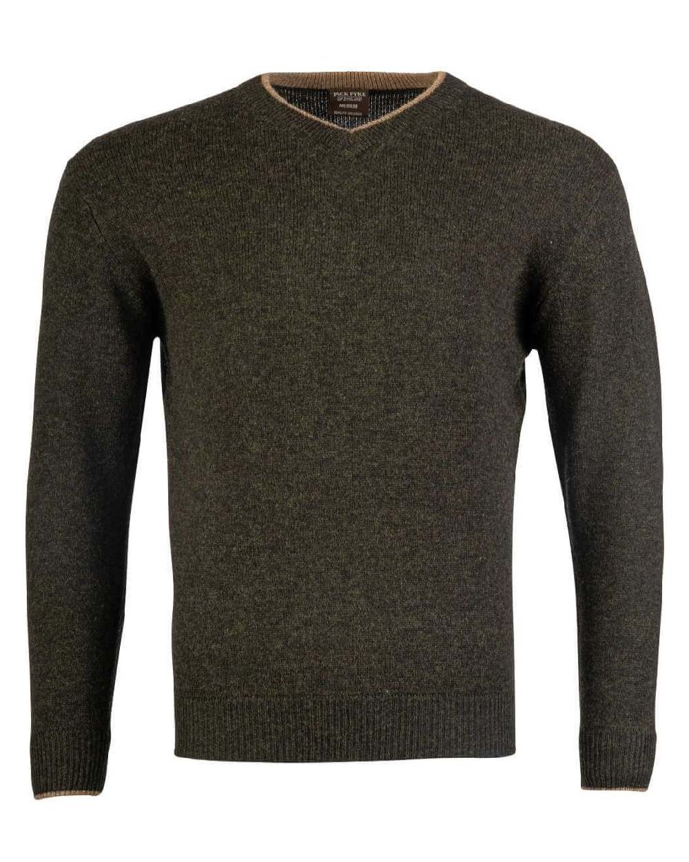 Dark Olive coloured Jack Pyke Ashcombe 100% Lambswool V-Neck on white background 