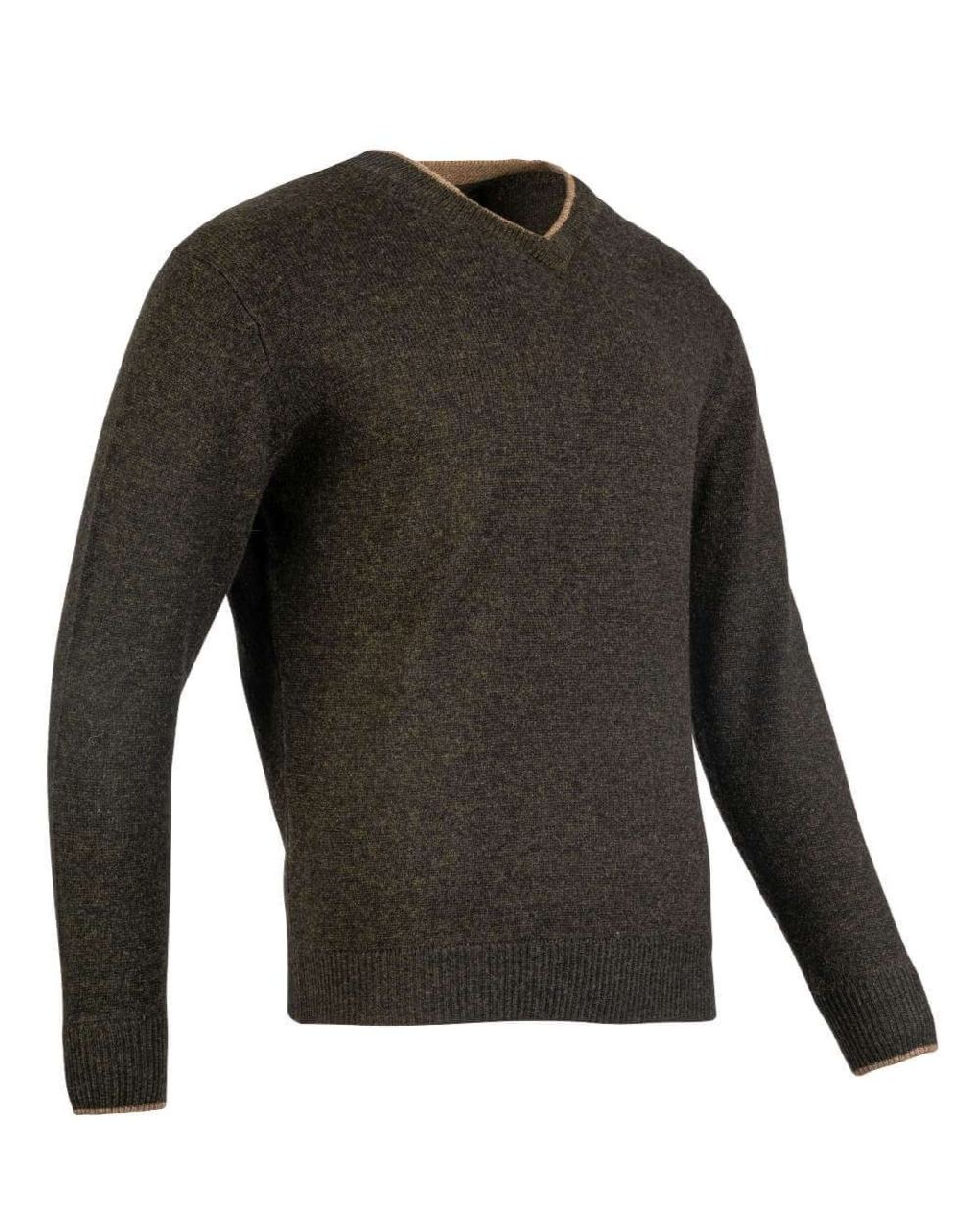 Dark Olive coloured Jack Pyke Ashcombe 100% Lambswool V-Neck on white background 