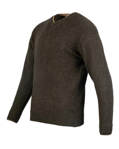 Dark Olive coloured Jack Pyke Ashcombe 100% Lambswool V-Neck on white background 