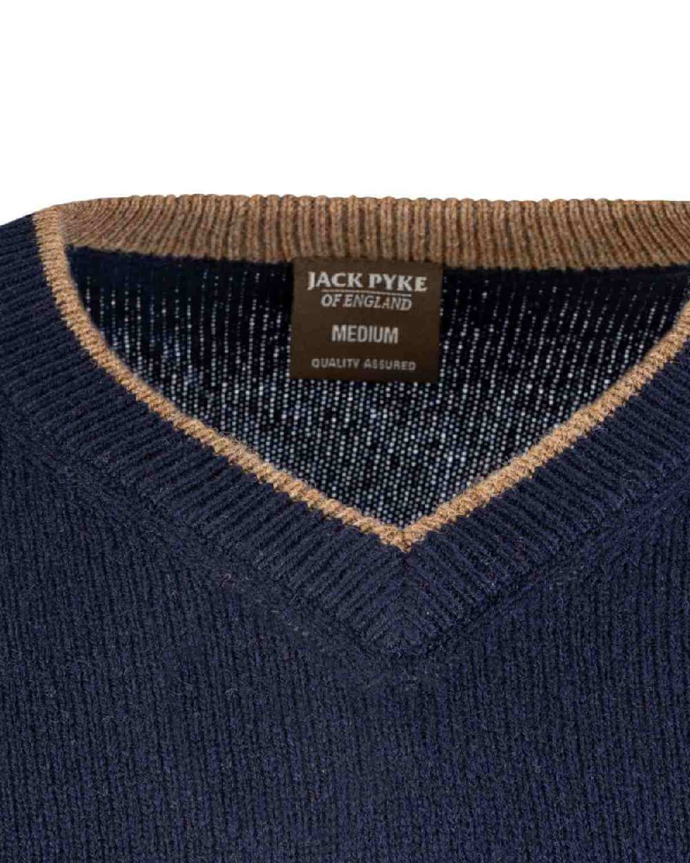 Navy coloured Jack Pyke Ashcombe 100% Lambswool V-Neck on white background 