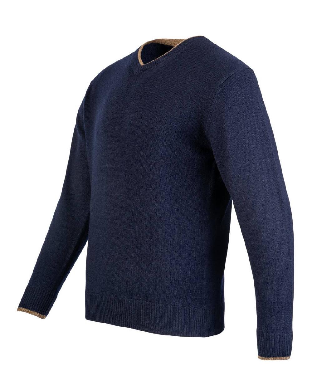 Navy coloured Jack Pyke Ashcombe 100% Lambswool V-Neck on white background 