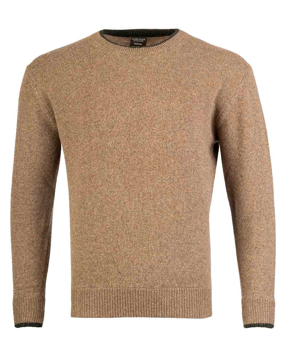 Barley coloured Jack Pyke Ashcombe Lambswool Crewknit Pullover on white background 