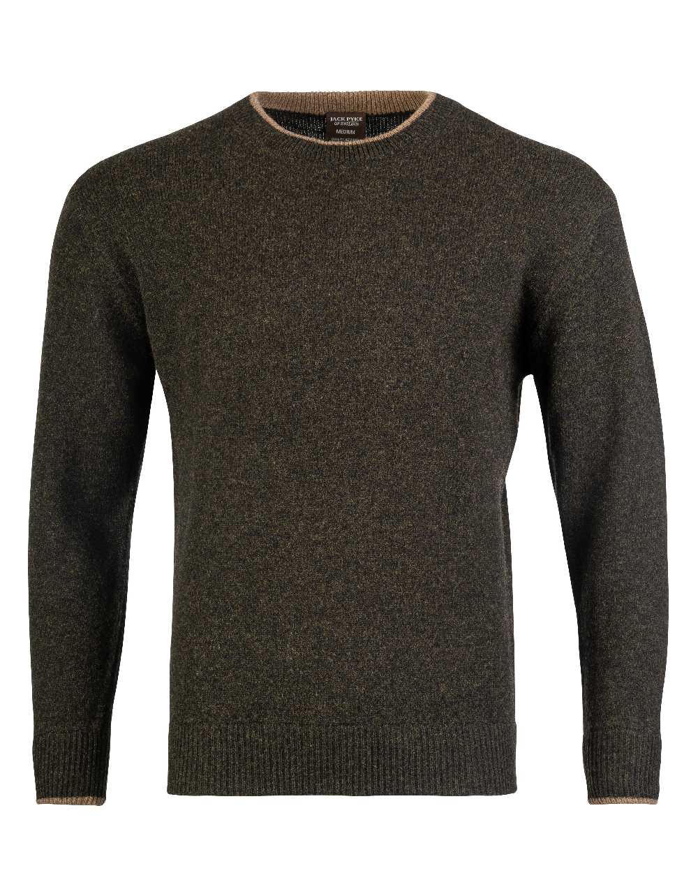Dark Olive coloured Jack Pyke Ashcombe Lambswool Crewknit Pullover on white background 
