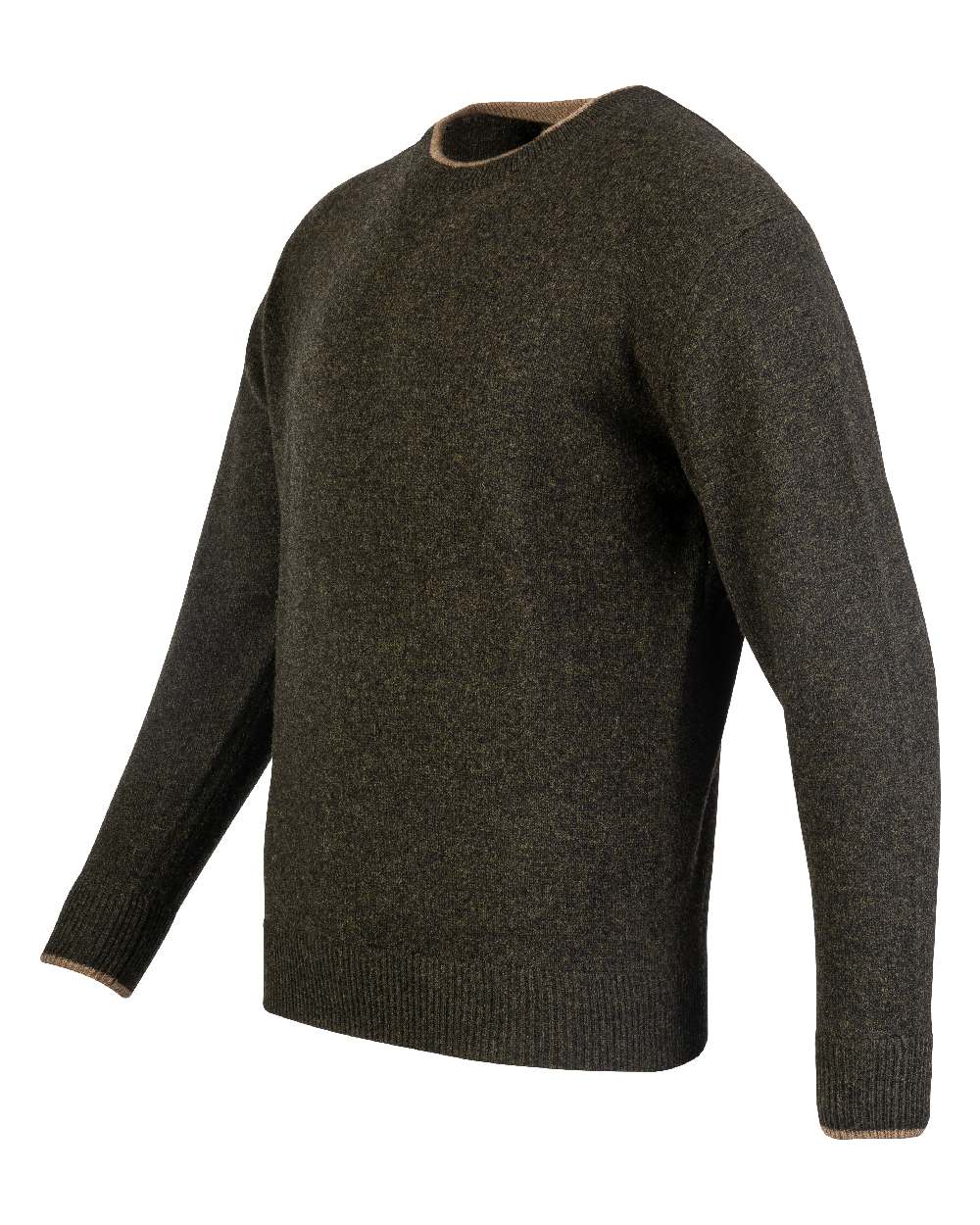 Dark Olive coloured Jack Pyke Ashcombe Lambswool Crewknit Pullover on white background 