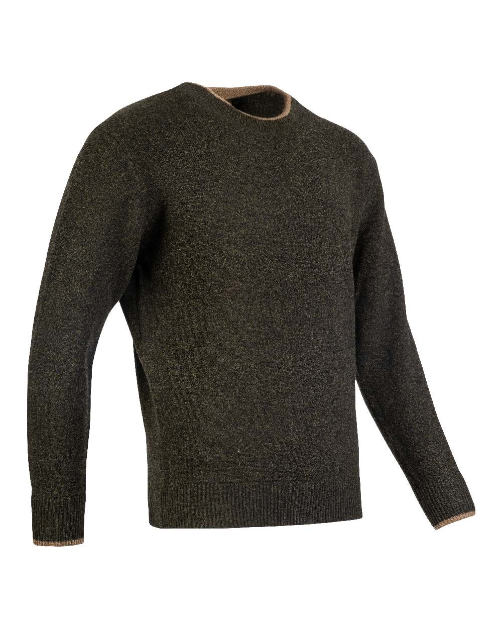Dark Olive coloured Jack Pyke Ashcombe Lambswool Crewknit Pullover on white background 