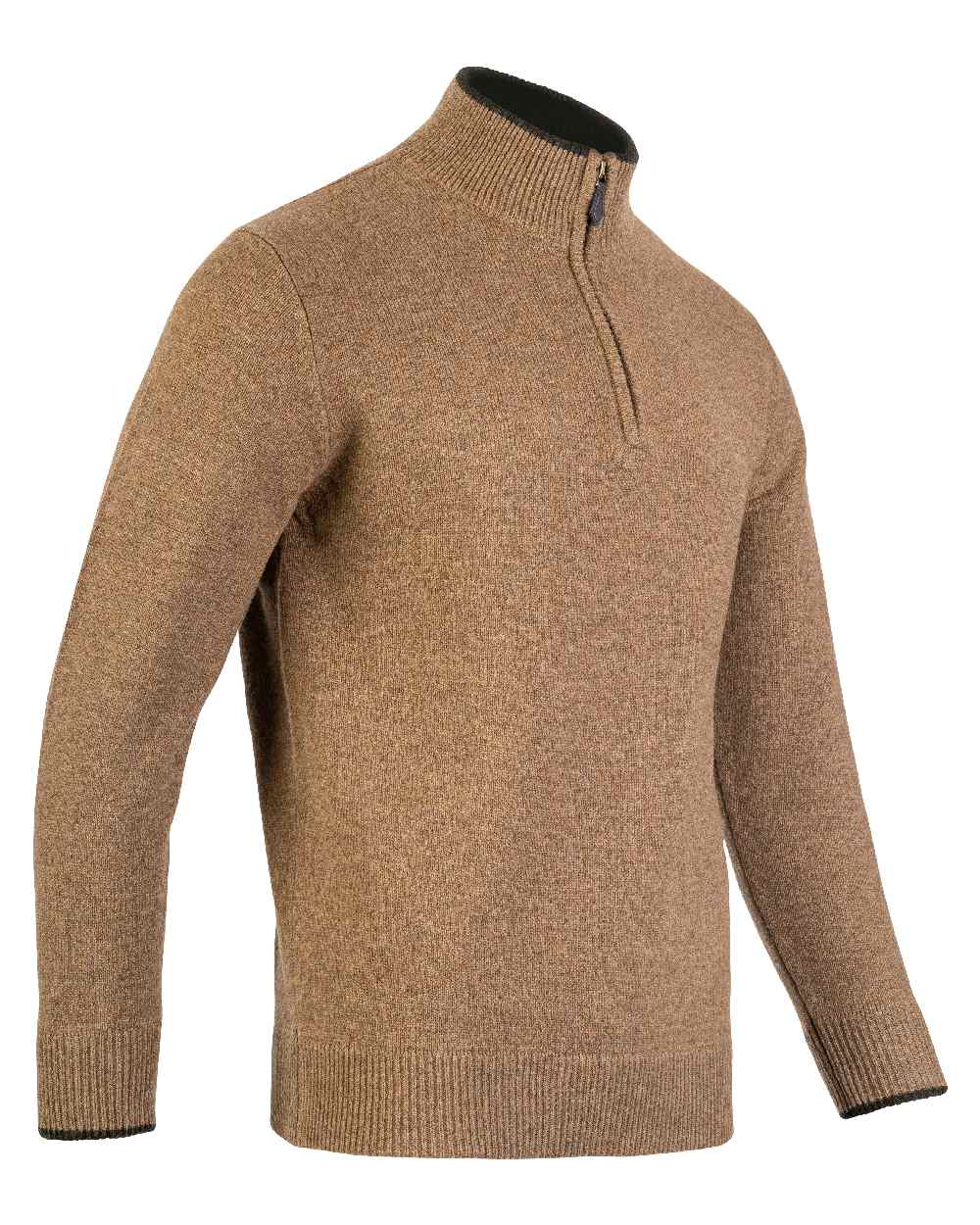 Barley coloured Jack Pyke Ashcombe Lambswool Zip Knit Pullover on white background 