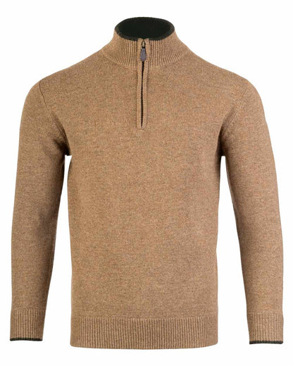 Barley coloured Jack Pyke Ashcombe Lambswool Zip Knit Pullover on white background 