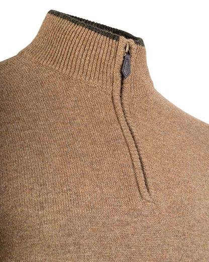 Barley coloured Jack Pyke Ashcombe Lambswool Zip Knit Pullover on white background 