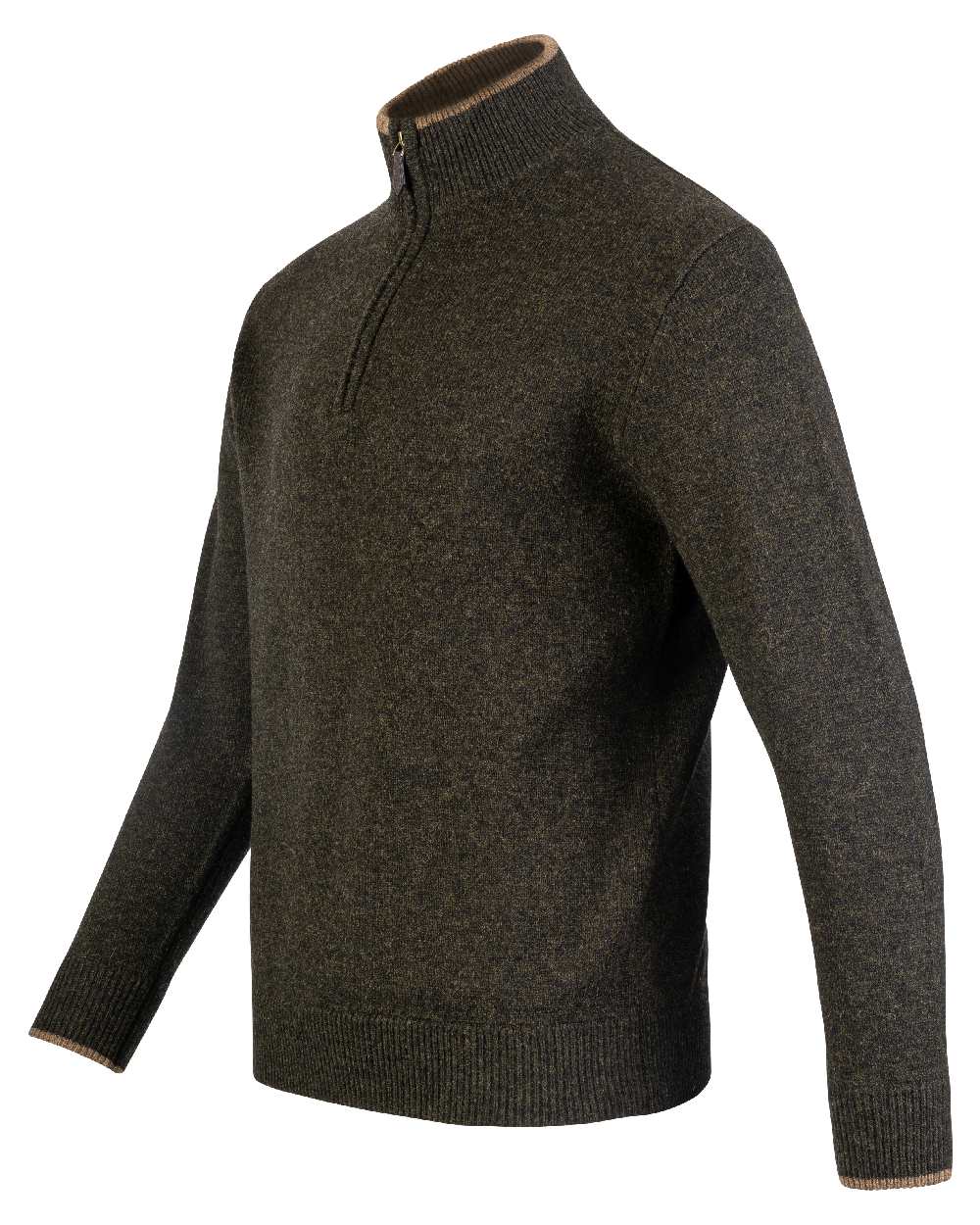 Dark Olive coloured Jack Pyke Ashcombe Lambswool Zip Knit Pullover on white background 