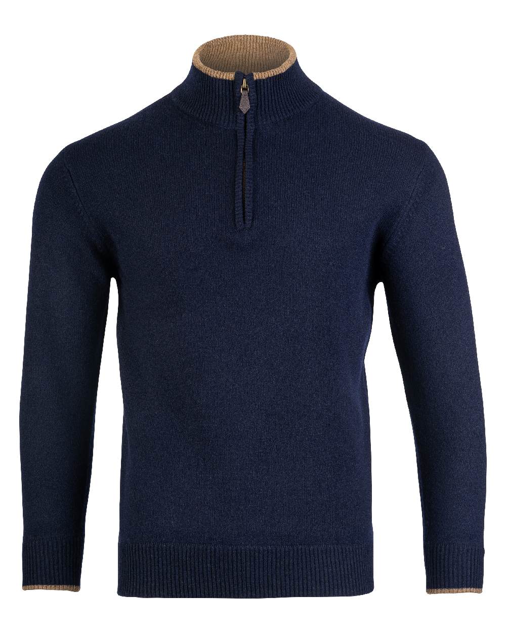 Navy coloured Jack Pyke Ashcombe Lambswool Zip Knit Pullover on white background 