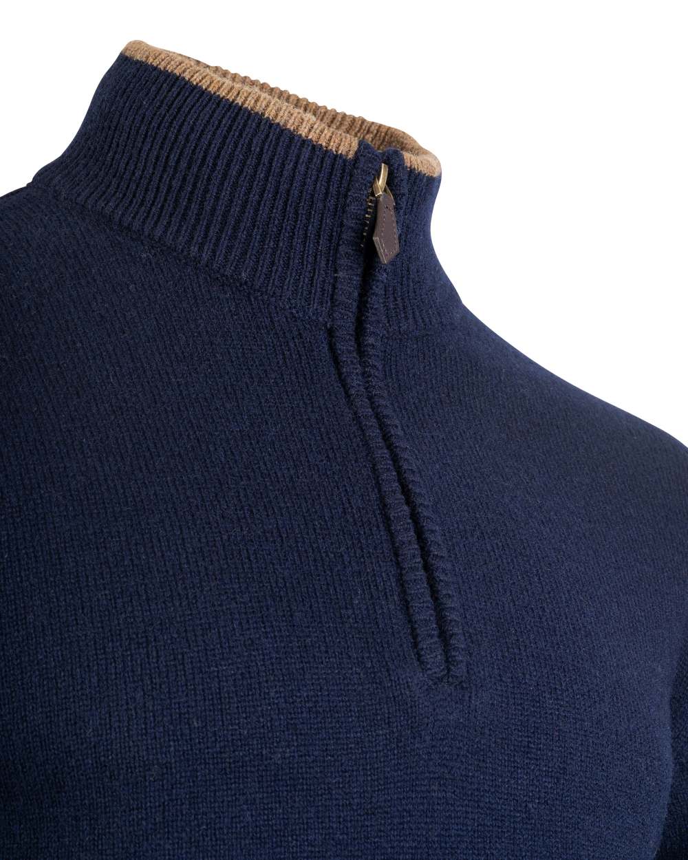 Navy coloured Jack Pyke Ashcombe Lambswool Zip Knit Pullover on white background 