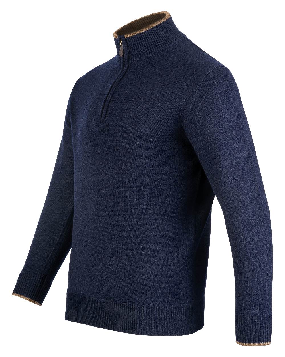 Navy coloured Jack Pyke Ashcombe Lambswool Zip Knit Pullover on white background 