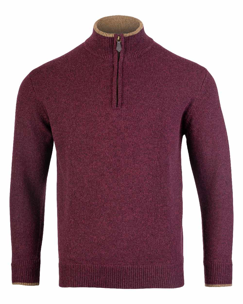 Plum coloured Jack Pyke Ashcombe Lambswool Zip Knit Pullover on white background 