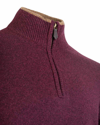 Plum coloured Jack Pyke Ashcombe Lambswool Zip Knit Pullover on white background 