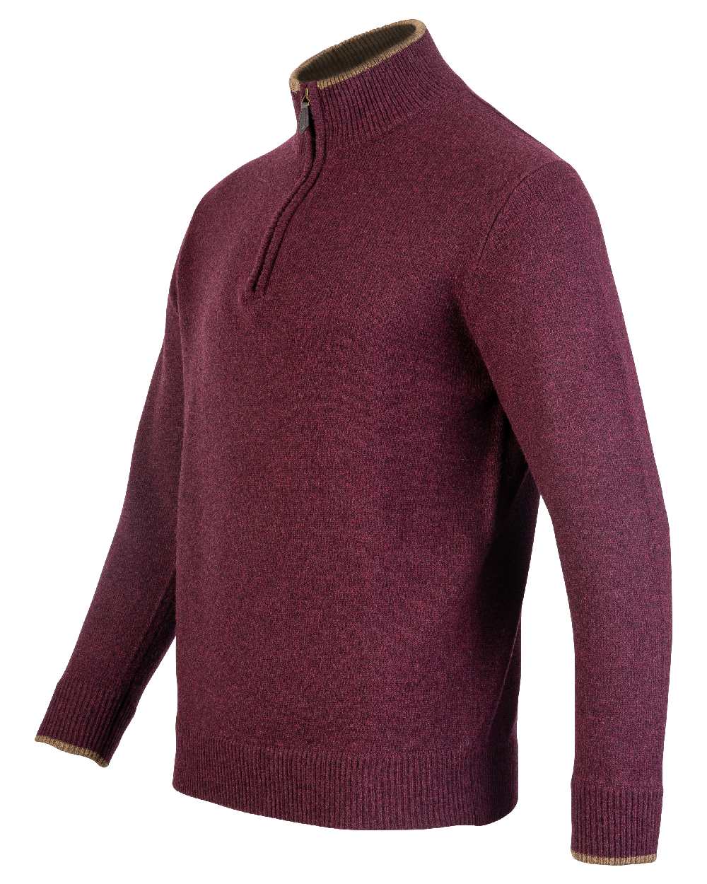 Plum coloured Jack Pyke Ashcombe Lambswool Zip Knit Pullover on white background 