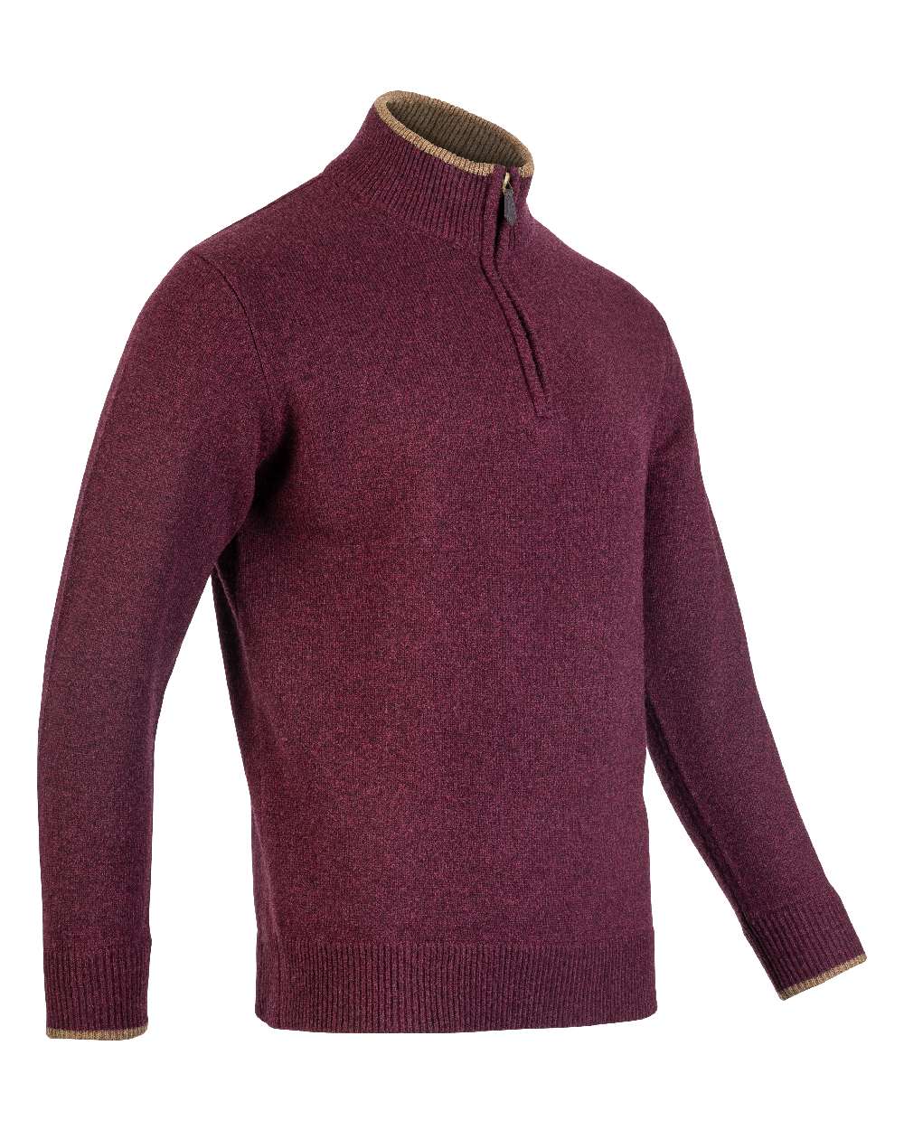 Plum coloured Jack Pyke Ashcombe Lambswool Zip Knit Pullover on white background 