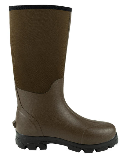 Brown coloured Jack Pyke Ashcombe Neoprene Wellington Boots on white background 