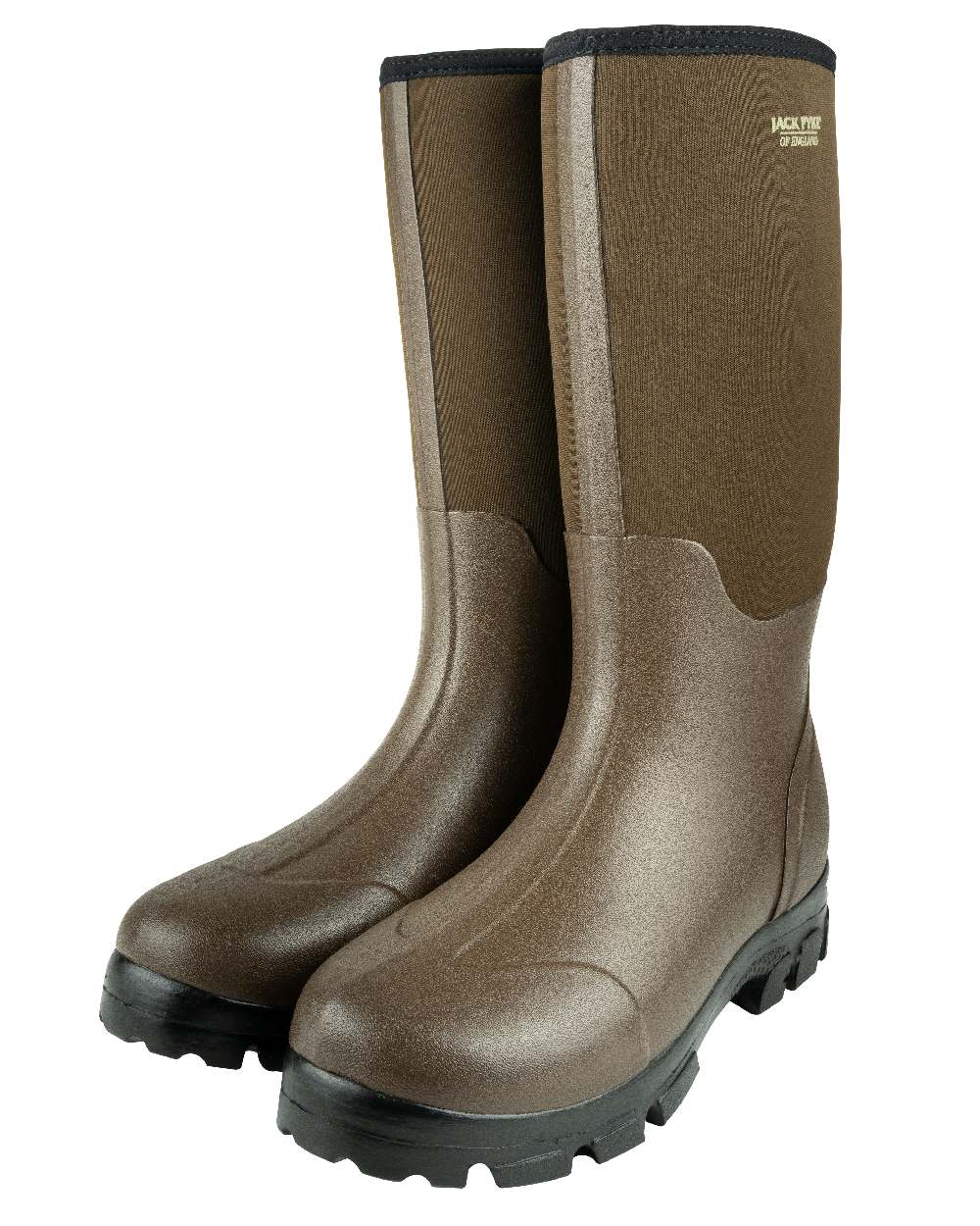 Brown coloured Jack Pyke Ashcombe Neoprene Wellington Boots on white background 