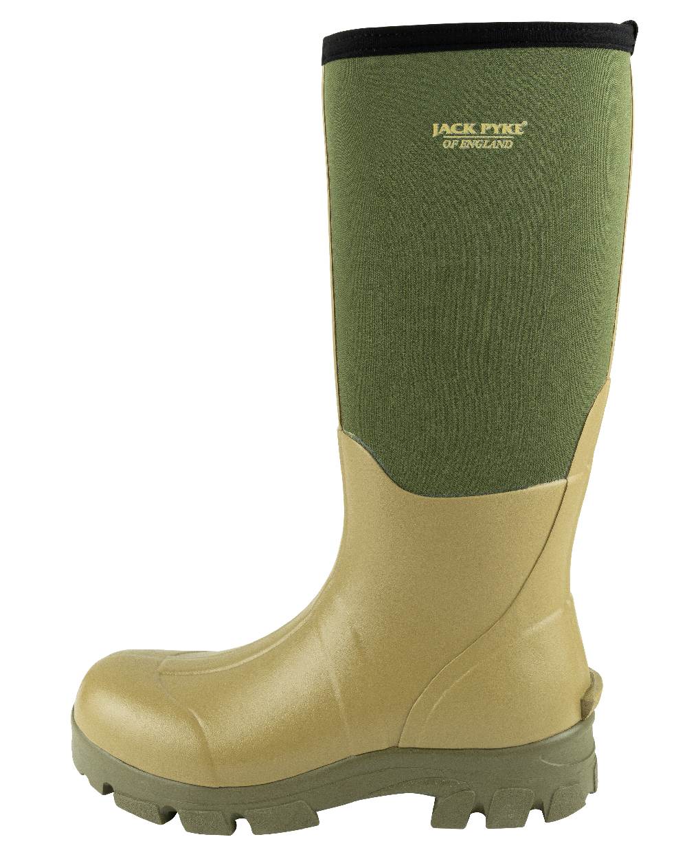 Green coloured Jack Pyke Ashcombe Neoprene Wellington Boots on white background 