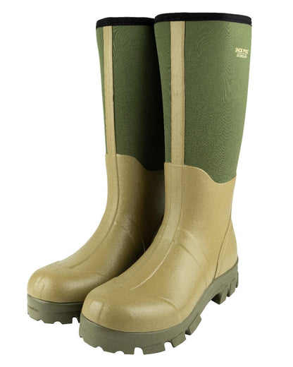 Green coloured Jack Pyke Ashcombe Neoprene Wellington Boots on white background 