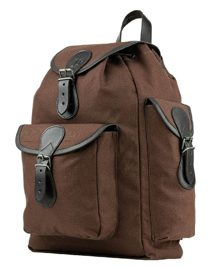 Brown coloured Jack Pyke Canvas Day Pack on white background 