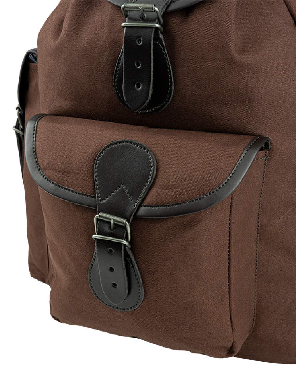 Brown coloured Jack Pyke Canvas Day Pack on white background 