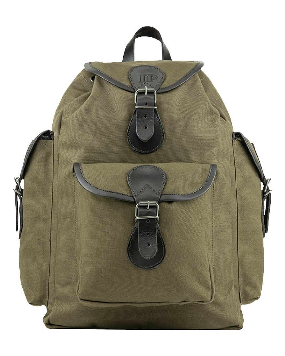 Green coloured Jack Pyke Canvas Day Pack on white background 