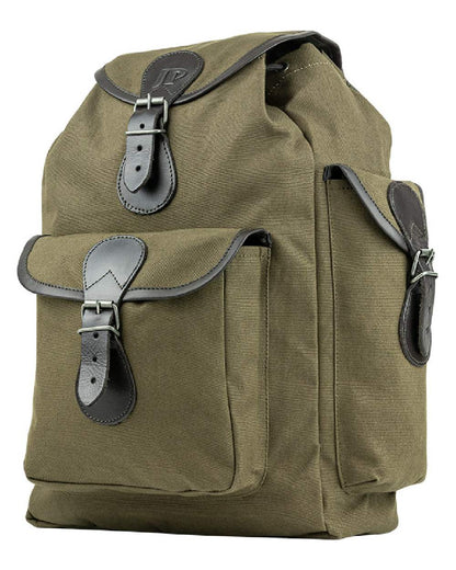 Green coloured Jack Pyke Canvas Day Pack on white background 