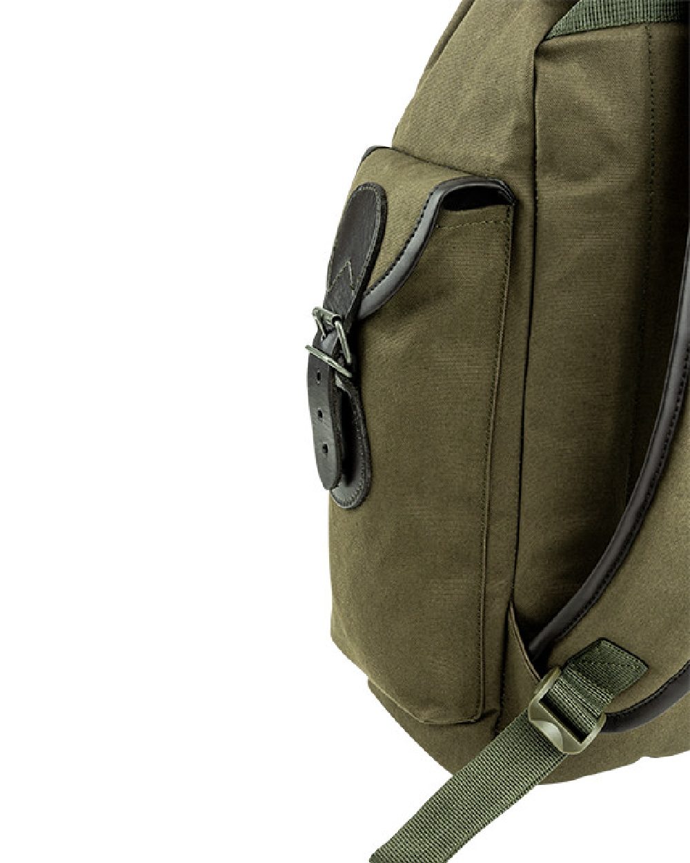 Green coloured Jack Pyke Canvas Day Pack on white background 