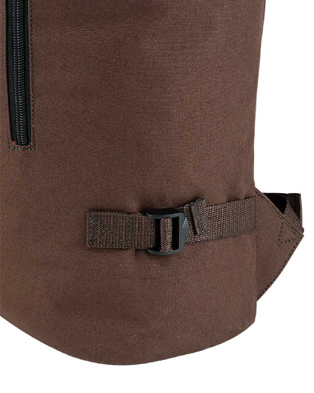 Brown coloured Jack Pyke Canvas Fold Top Rucksack on white background 