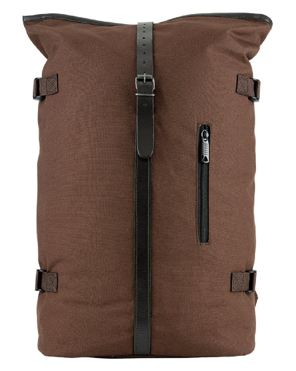 Brown coloured Jack Pyke Canvas Fold Top Rucksack on white background 