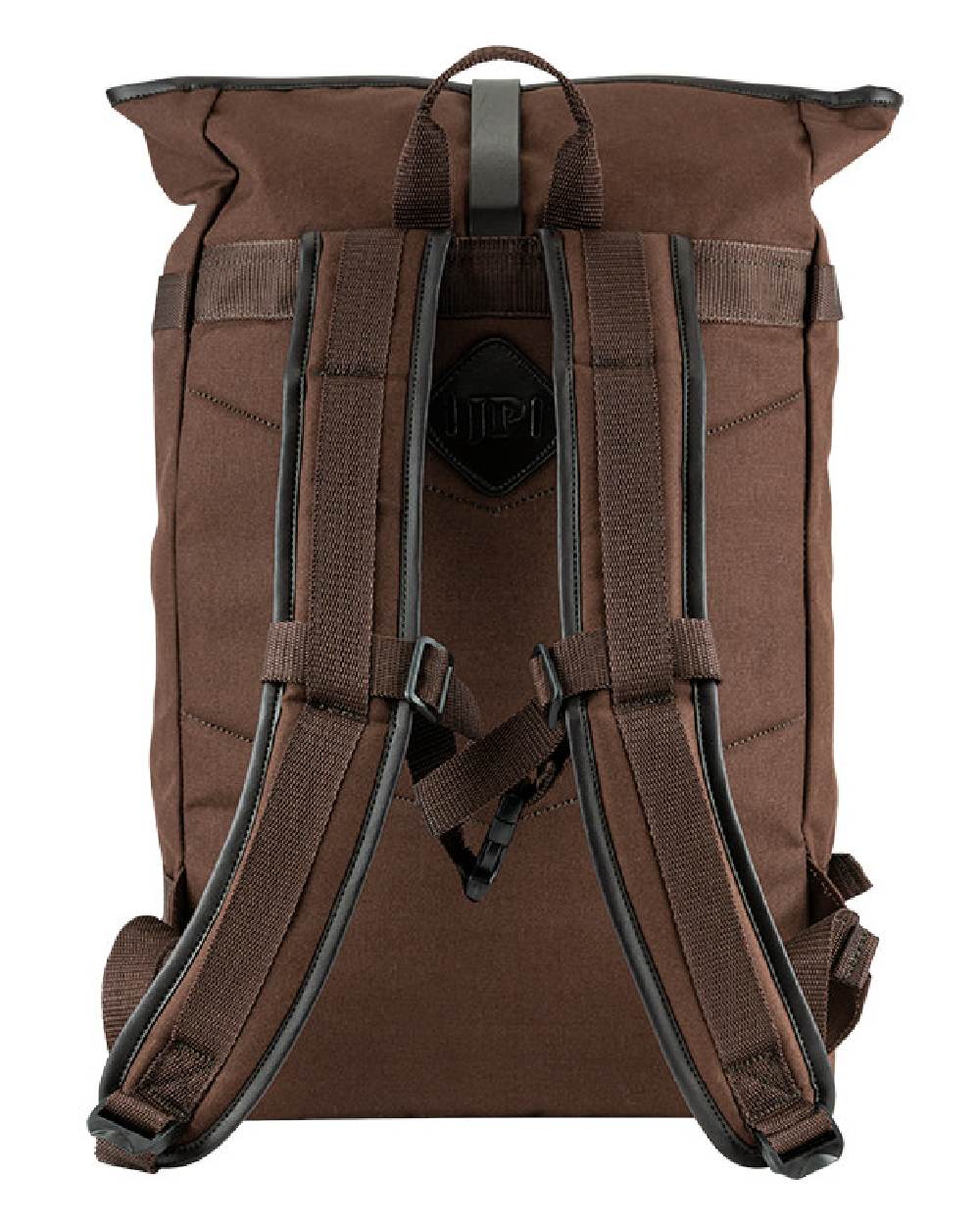 Brown coloured Jack Pyke Canvas Fold Top Rucksack on white background 