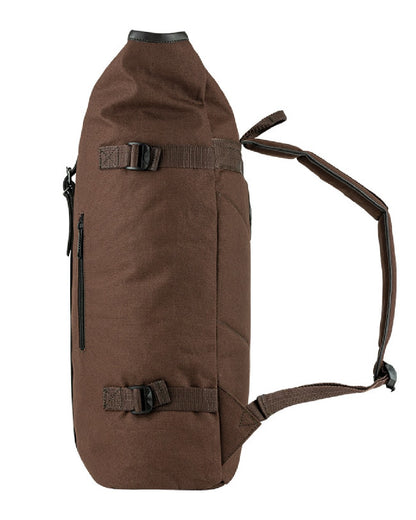 Brown coloured Jack Pyke Canvas Fold Top Rucksack on white background 