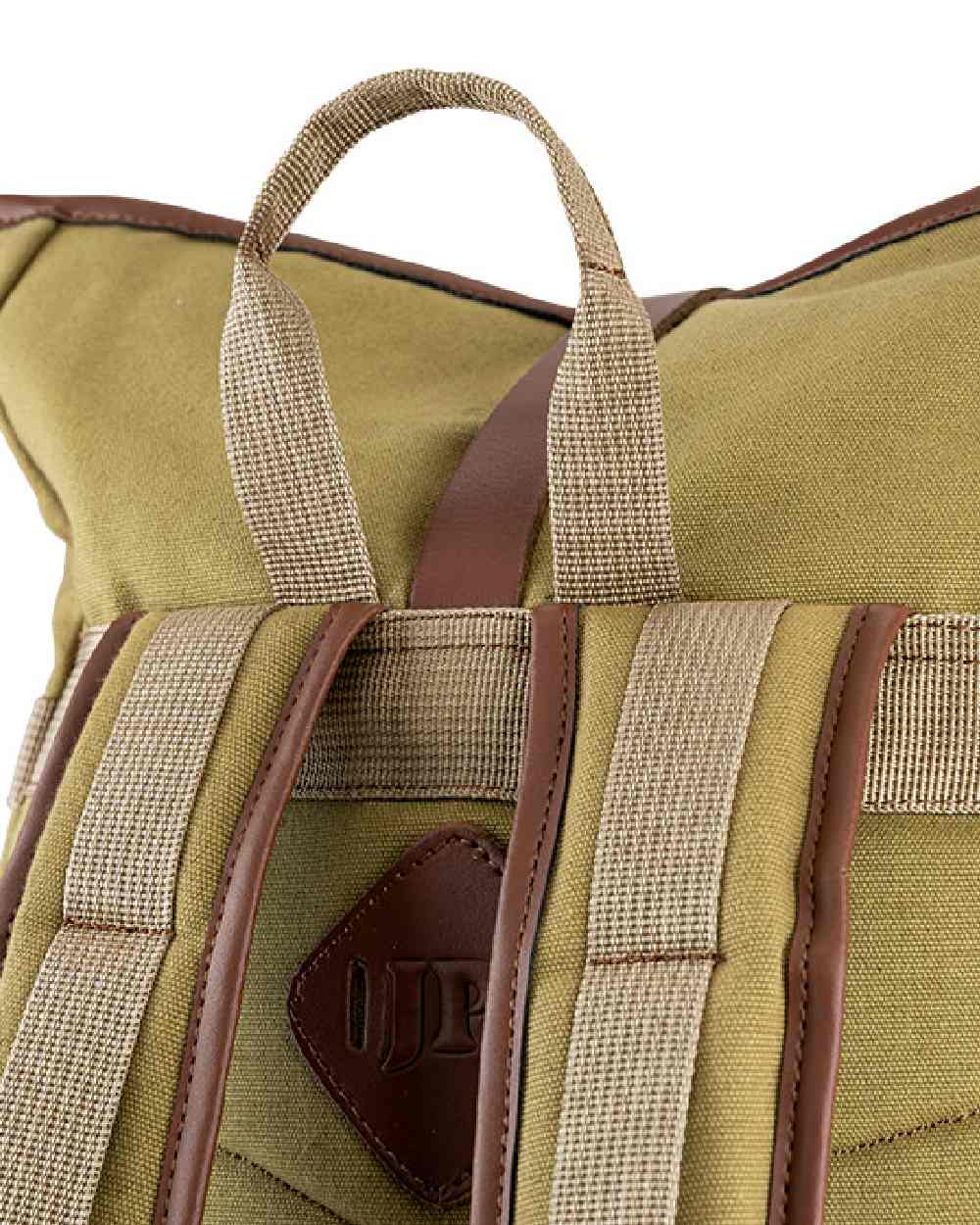 Fawn coloured Jack Pyke Canvas Fold Top Rucksack on white background 