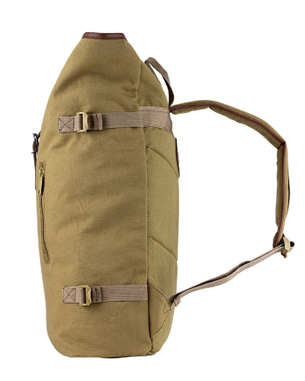 Fawn coloured Jack Pyke Canvas Fold Top Rucksack on white background 