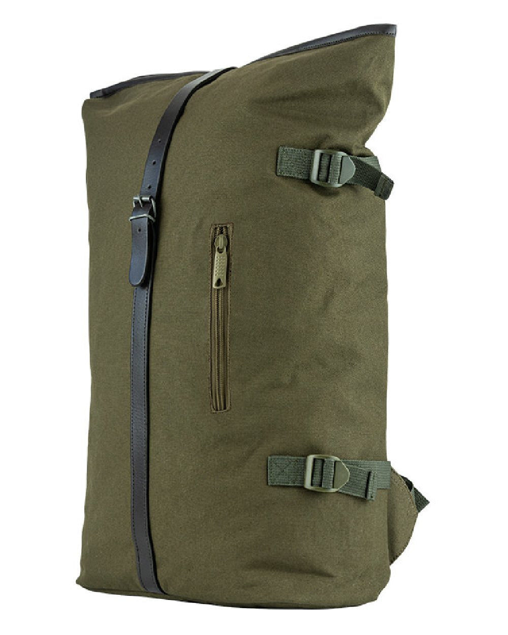 Green coloured Jack Pyke Canvas Fold Top Rucksack on white background 