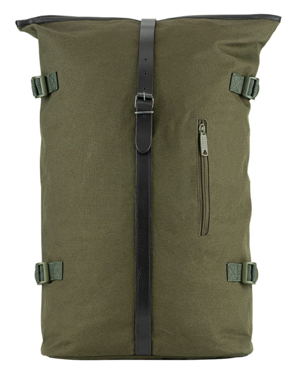 Green coloured Jack Pyke Canvas Fold Top Rucksack on white background 