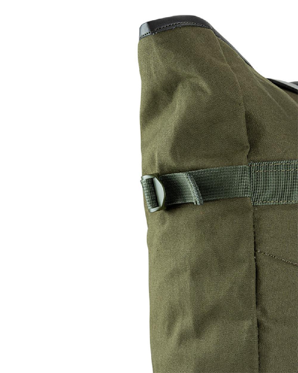 Green coloured Jack Pyke Canvas Fold Top Rucksack on white background 