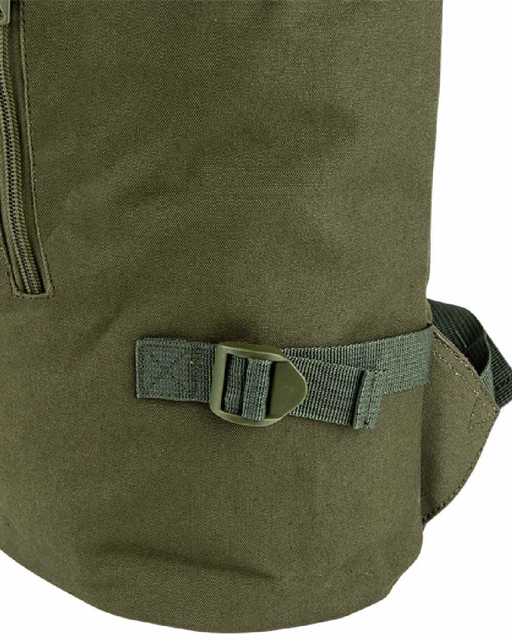 Green coloured Jack Pyke Canvas Fold Top Rucksack on white background 