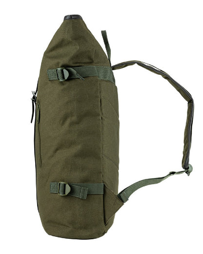 Green coloured Jack Pyke Canvas Fold Top Rucksack on white background 