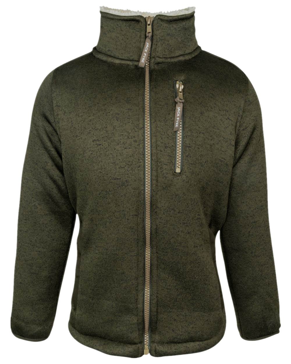 Dark Olive Coloured Jack Pyke Childrens Scandinavian Fleece Jacket on white background 